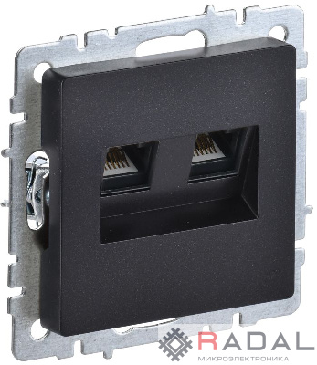 Розетка компьютерная двойная СП RJ45 кат.5E BRITE РК10-2-БрЧ черн. IEK BR-K20-1-K02
