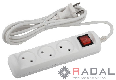 Удлинитель 3х3м без заземл. с выкл. 10А ПВС 2х1 U-3s-3m-2x1 ЭРА Б0044050