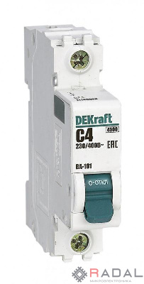 Выключатель автоматический модульный 1п C 4А 4.5кА ВА-101 DEKraft 11149DEK