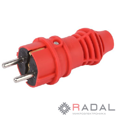 Вилка прямая VX13-R-IP44 16А IP44 с заземл. каучук красн. Эра Б0069322