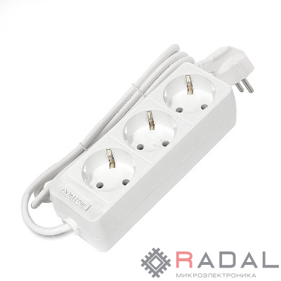 Удлинитель 3х1.5м с заземл. 10А IP20 2.2кВт ПВС 3х0.75 бел. DOMTOK 2373