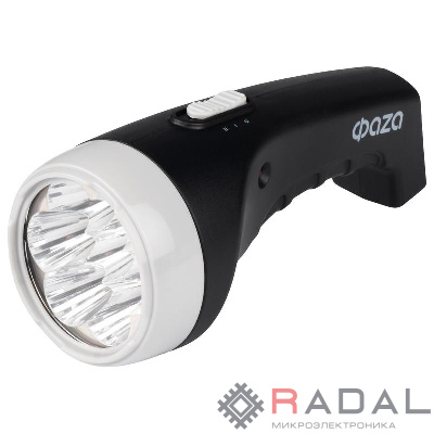 Фонарь аккумуляторный ручной AccuF2-L07-bk 7LED 2 режима: 100проц./25проц. аккум. 0.4А.ч выдвижная вилка индикатор зарядки черн. ФАZА 5000810
