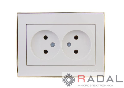Розетка 2-м СП Rain 16А IP20 без заземл. с зол. боковой вставкой керамика бел. LEZARD 703-0226-128