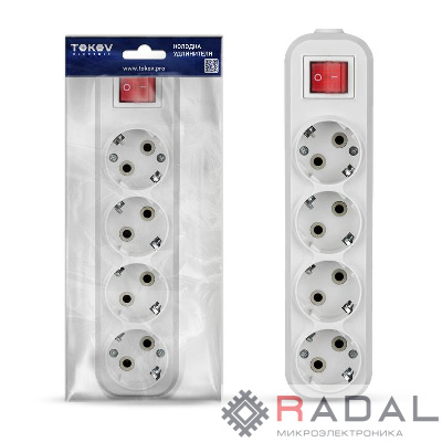 Колодка удлинителя 4-м 16А с заземл. с выкл. АБС-пластик бел. TOKOV ELECTRIC TKE-C01-KU4-ZV