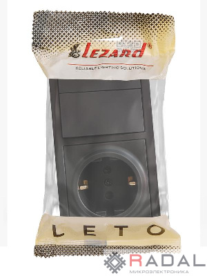 Блок выключатель 2-клав. и розетка 1-местн с заземл. LETO черн. бархат горизонталь LEZARD 752-4200-170BKP