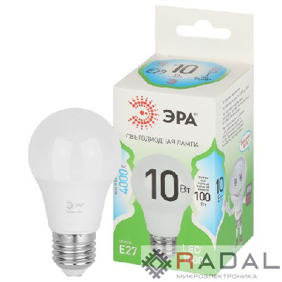Лампа светодиодная GREEN LINE A60-10W-840-E27 GL 10Вт груша 4000К яркий свет бел. E27 Эра Б0067135