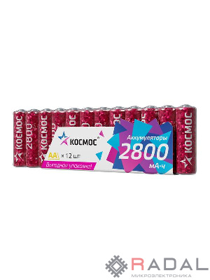 Аккумулятор HR6 2800мАч Ni-MH 12 в спайке КОСМОС KOCR6NIMH2800mAh12S