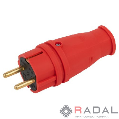 Вилка VX10-R-IP44 16А IP44 прямая с заземл. каучук красн. ЭРА Б0055415