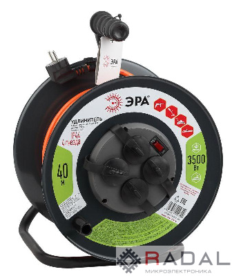 Удлинитель силовой RMx-4es-3x1.5-40m-IP44 на метал. катушке с/з 4гнезда 40м ПВС 3х1.5 Эра Б0046851
