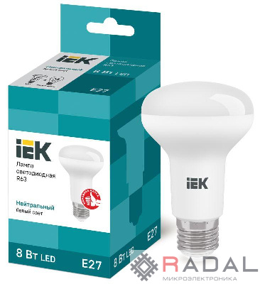 Лампа светодиодная ECO R63 8Вт 4000К бел. E27 720лм 230-240В IEK LLE-R63-8-230-40-E27