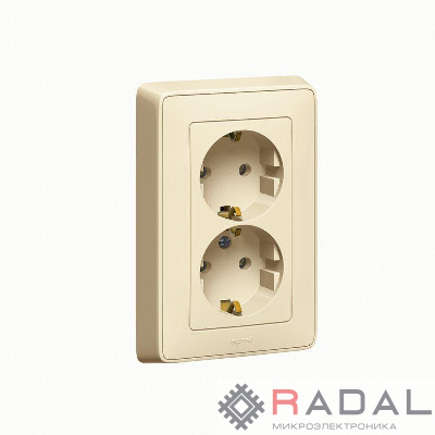 Розетка 2-м СП Cariva 16А IP20 250В 2х2P+E с заземл. немецк. стандарт сл. кость Leg 773727
