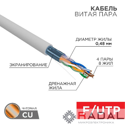 Кабель FTP 4х2х24AWG кат.5е медь 305м (м) PROCONNECT 01-0152
