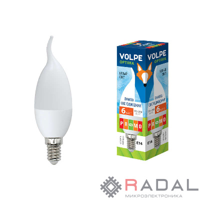Лампа светодиодная LED-CW37-6W/NW 6Вт свеча на ветру 4500К бел. E14 450лм 175-250В Volpe UL-00000307