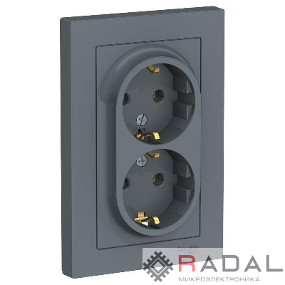 Розетка 2-м СП AtlasDesign 16А IP20 с заземл. в сборе грифель SchE ATN000724