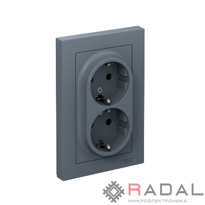 Розетка 2-м СП AtlasDesign 16А IP20 с заземл. защ. шторки в сборе грифель SE ATN000726