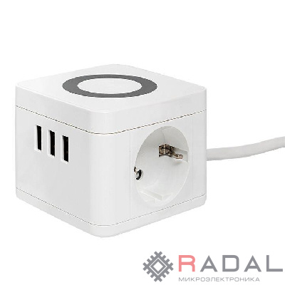 Удлинитель "Куб" 2 гнезда 3USB 2.4А+зарядное устройство 1.3 метра 1кв.мм EKF UBA-CUB-3-WC