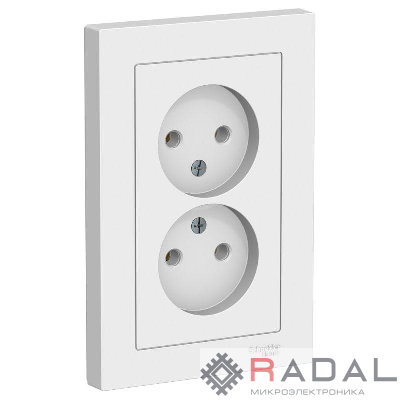Розетка 2-м СП AtlasDesign 16А IP20 без заземл. в сборе бел. SchE ATN000120