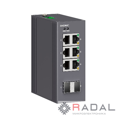 Коммутатор промышленный неуправляемый 2х100Base-X SFP слотов: 6х 10/100Base-T(X) портов RJ45 12-48В DC/18-30В AC с резервированием DKC N1000-2SFP6T-P2