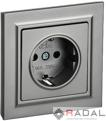 Розетка СП BRITE РСР14-1-0-БрС 16А в сборе с заземл. защ. шторки сталь IEK BR-R14-16-K46-F