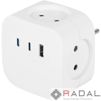 Разветвитель 4-м SP-4-3USBAC-W + 3 USB A+C со шторками 10А бел. Эра Б0069083
