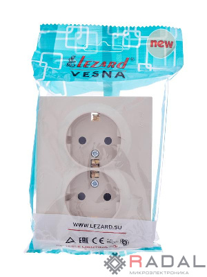 Розетка 2-м СП VESNA с заземл. со шторками ПБТ кремов. LEZARD 742-0300-178B