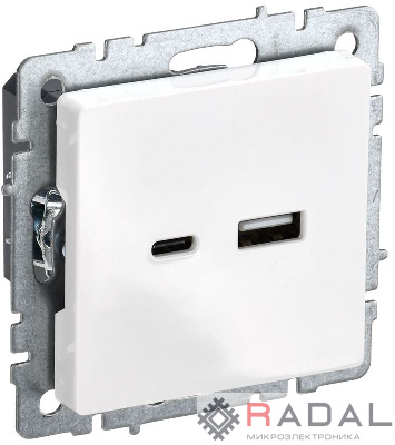 Розетка BRITE USB A+C 18Вт РЮ11-1-БрБ бел. IEK BR-U22-018-K01