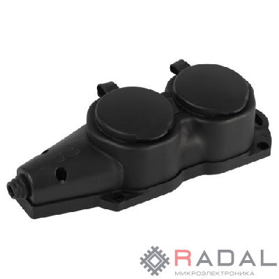 Колодка ЭРА KX-2e-B-IP44 каучуковая с заземлением 2 розетки 16A IP44 черн. Эра Б0068451