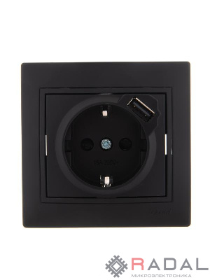 Розетка 1-м СП Мира 16А с з/к + USB разъем черн. бархат LEZARD 701-4242-181