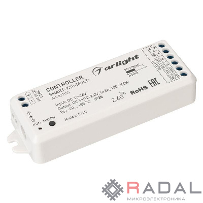 Контроллер SMART-K30-MULTI (12-24В 5х3А RGB-MIX 2.4G) (IP20 пластик) Arlight 027135