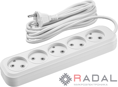 Удлинитель 5х3м без заземл. 10А IP20 90 786 OPE-S-05-300-X-2x1 бел. ОНЛАЙТ 90786