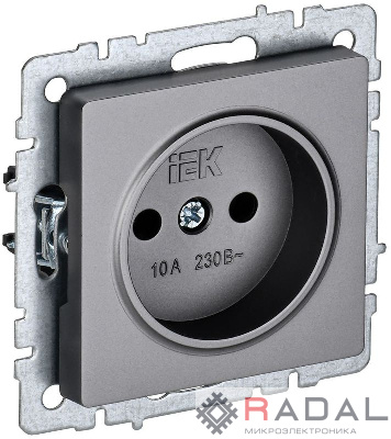 Розетка 1-м СП BRITE РС10-1-0-БрС 10А без заземл. без защ. шторок сталь IEK BR-R10-10-K46