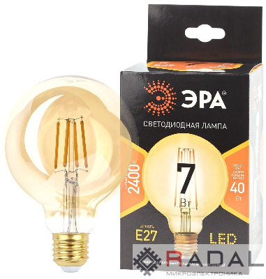 Лампа F-LED G95-7W-824-E27 gold (филамент шар зол. 7Вт тепл. E27) (20/420) ЭРА Б0047662