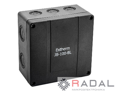 Коробка распределительная 140х140х76мм IP66 в комплекте с клеммным рядом 10х10кв.мм 76А черн. Extherm JB-100-BL