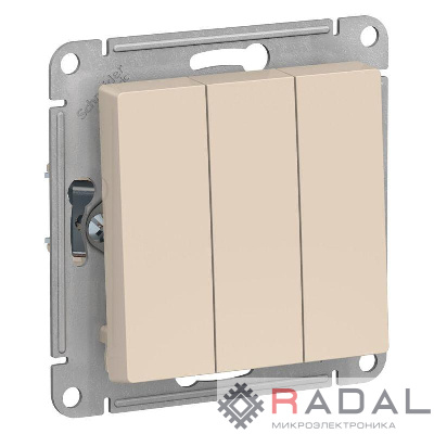 Механизм выключателя 3-кл. СП AtlasDesign 10А IP20 (сх. 1+1+1) 10AX беж. SchE ATN000231