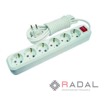 Удлинитель 6х5м с заземл. 16А IP20 с выкл. Makel MGP234