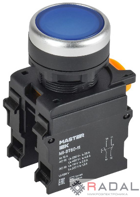 Кнопка d22мм 1НО+1НЗ MASTER син. IEK MI-BT60-11-3-22-K07