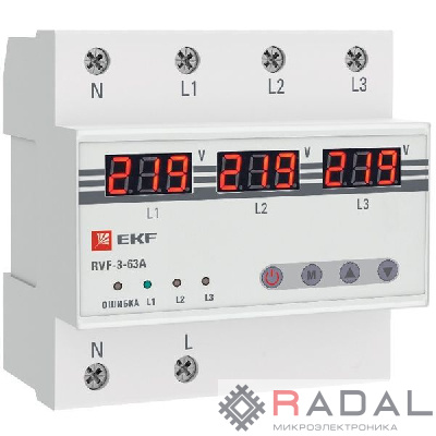 Реле выбора фаз с дисплеем RVF-3-63А PROxima EKF RVF-3-63a
