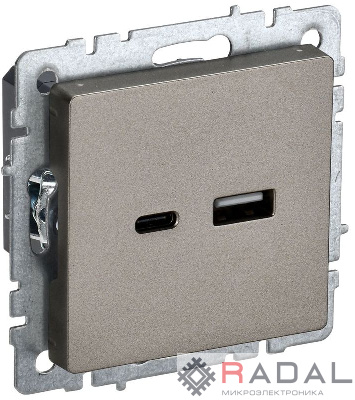 Розетка BRITE USB A+C 18Вт РЮ11-1-БрШ шампань IEK BR-U22-018-K37