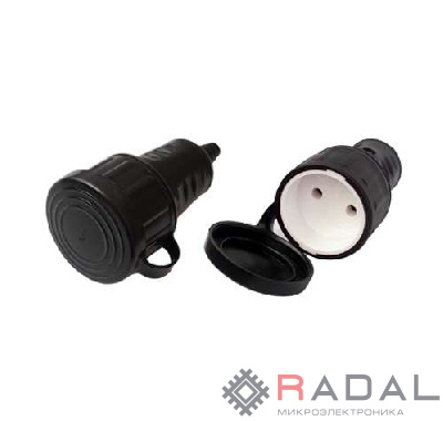 Розетка 16А IP44 250В без заземл. каучук черн. Bylectrica Р16-389
