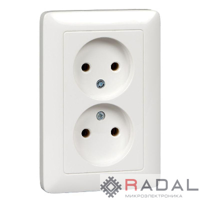 Розетка 2-м СП Хит 16А IP21 без заземл. без защ. шторок бел. SchE RS16-235-B