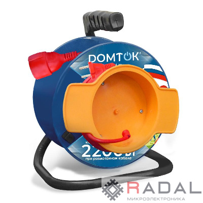 Удлинитель на катушке 1х40м без заземл. 10А IP20 2.2кВт с выносн. розеткой ПВС 2х1 DOMTOK 2429