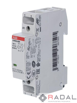 Контактор ESB20-20N-06 модульный (20А АС-1 2НО) катушка 230В AC/DC ABB 1SBE121111R0620