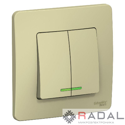 Выключатель 2-кл. СП Blanca 10А IP20 (сх. 5) 250В с подсветкой беж. SchE BLNVS010517