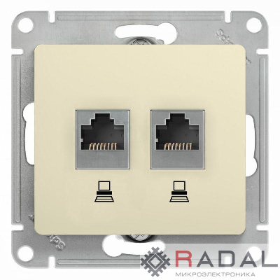 Механизм розетки комп. 2-м Glossa RJ45+RJ45 кат.5е беж. SchE GSL000285KK