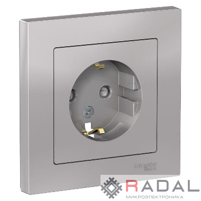 Розетка 1-м СП AtlasDesign 16А IP20 с заземл. защ. шторки в сборе алюм. SE ATN000344