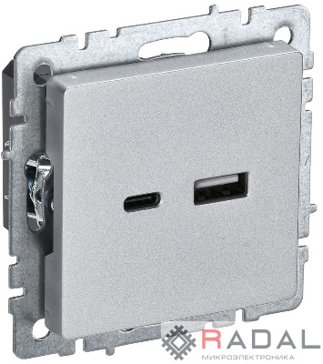 Розетка BRITE USB A+C 18Вт РЮ11-1-БрА алюм. IEK BR-U22-018-K47