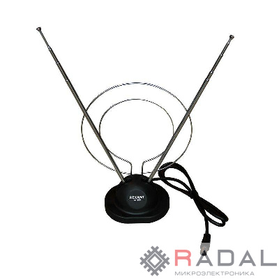 Антенна ТВ комнатная RX-100 телескопич. на подставке с кольцом VHF; UHF 47-860MHz REXANT 34-0100