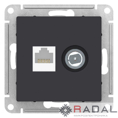 Механизм розетки компьютерной 2-м AtlasDesign RJ45 кат.5E+TV карбон SchE ATN001089