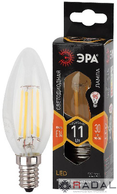 Лампа светодиодная филаментная F-LED B35-11w-827-E14 B35 11Вт свеча E14 тепл. бел. ЭРА Б0046985