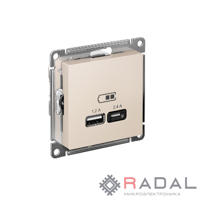 Механизм розетки USB AtlasDesign A+С 5В/2.4А 2х5В/1.2А беж. SchE ATN000239